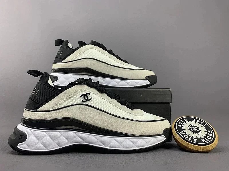 Chanel White and Black Sneakers with Quilted Sole