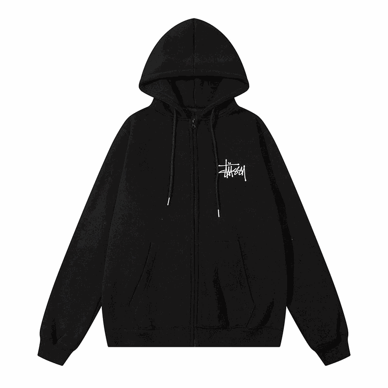 Stussy Black Zip-Up Hoodie Men Women Streetwear Sweatshirt