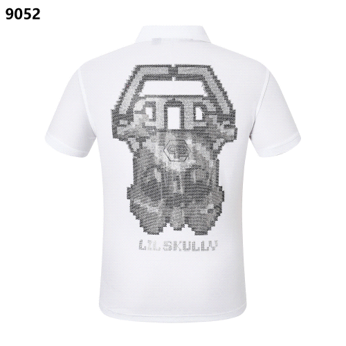 Pixel Skull Design White Polo Shirt for Men