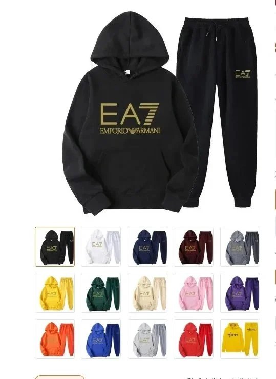 EA7 Emporio Armani Hoodie and Pants Set for Men Women