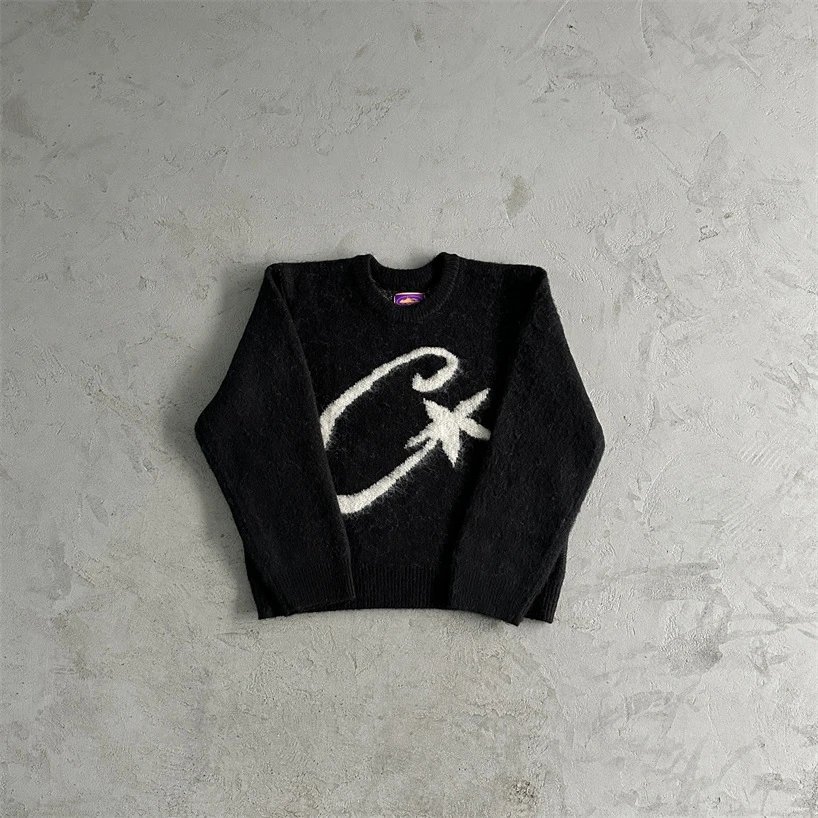 Champion Black Knit Sweater with White Logo Design