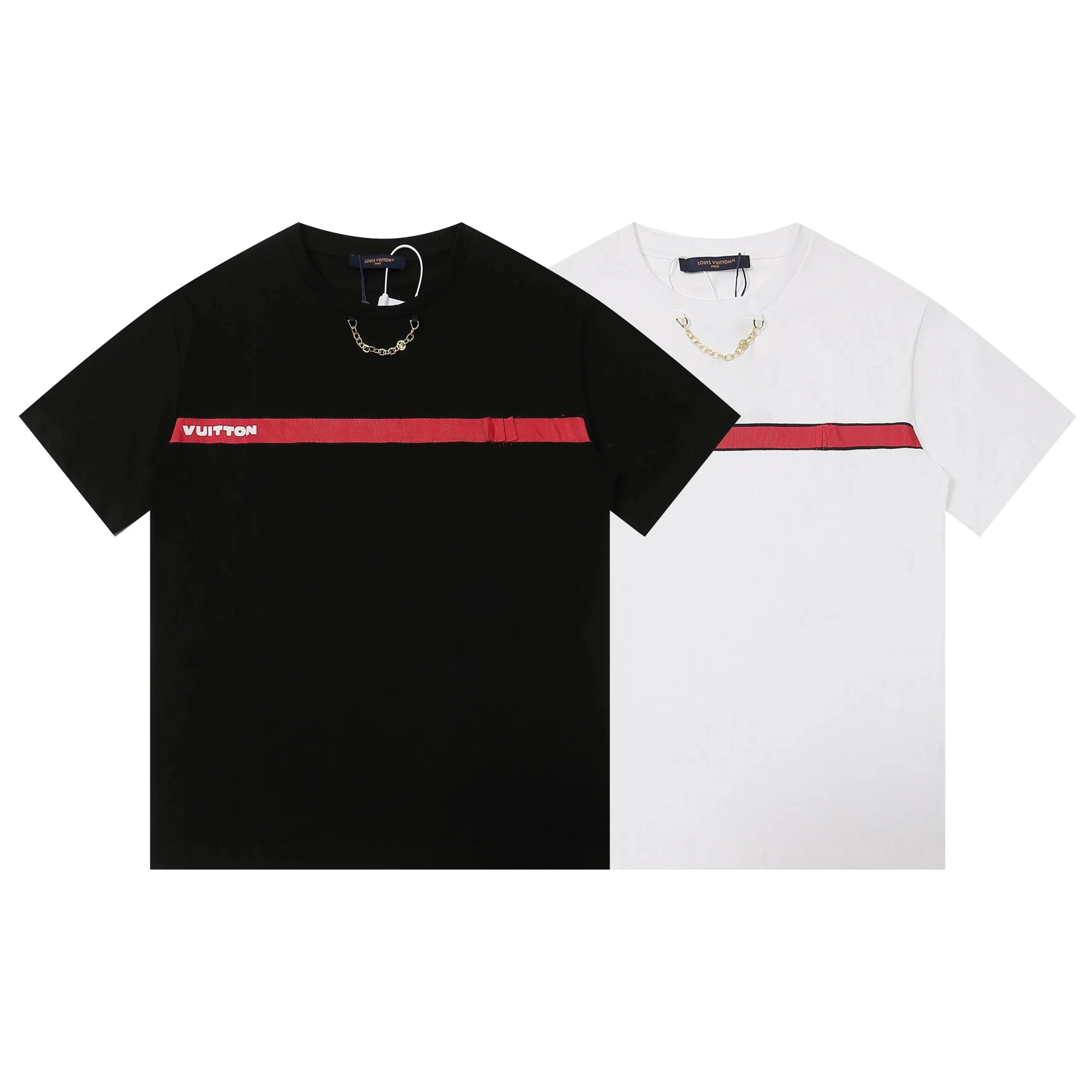 Louis Vuitton Men's T-Shirt with Red Stripe Logo Design