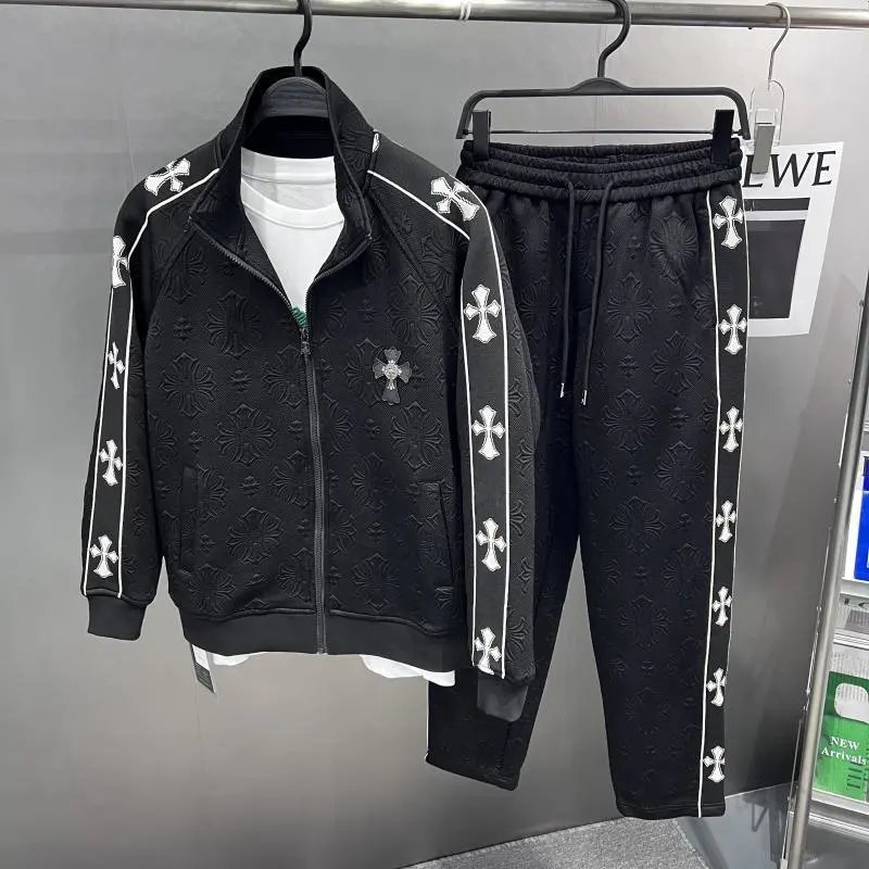 Black Embossed Cross Pattern Sport Suit for Men