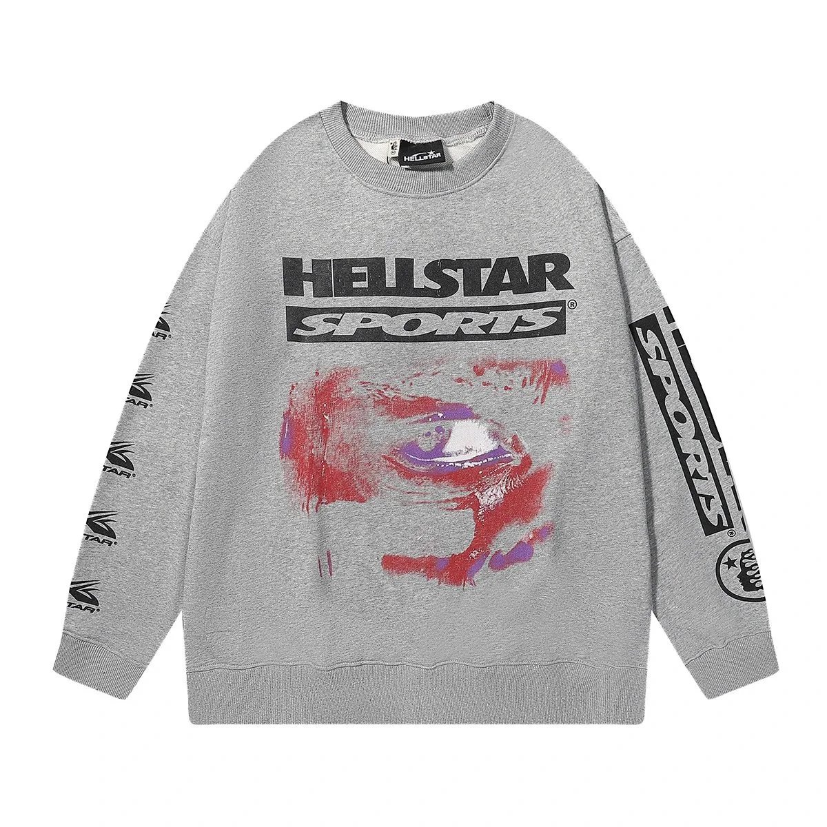 HELLSTAR Sports Eye Print Crewneck Sweatshirt Gray