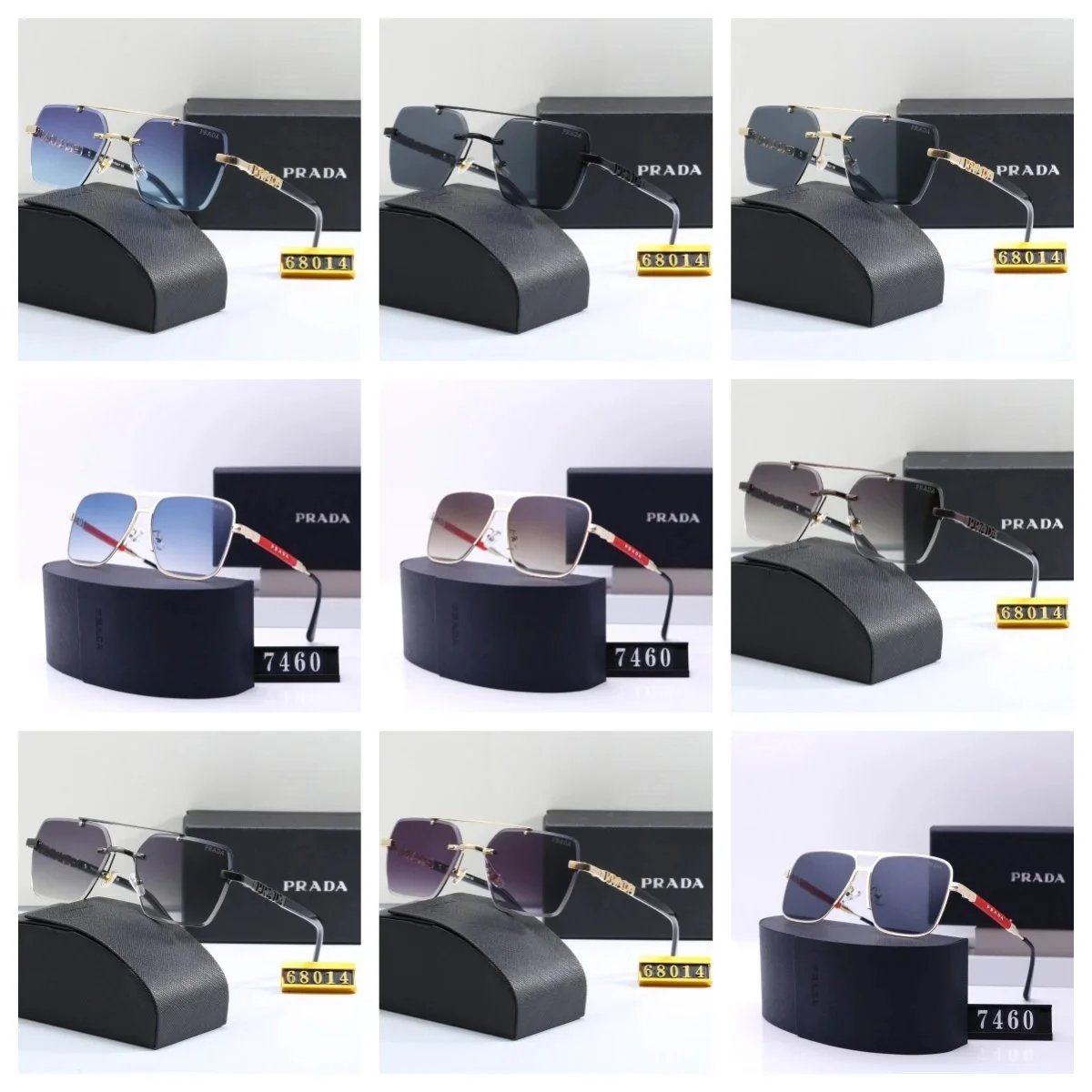 Prada Sunglasses 68014 and 7460 Square Frame Aviator Style