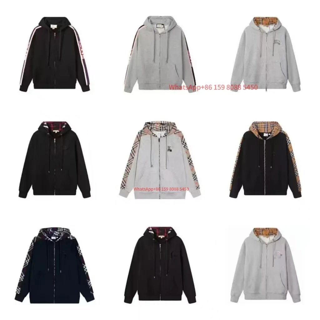 Burberry Check Pattern Hoodie Zip-Up Sweatshirt Men's Fashion