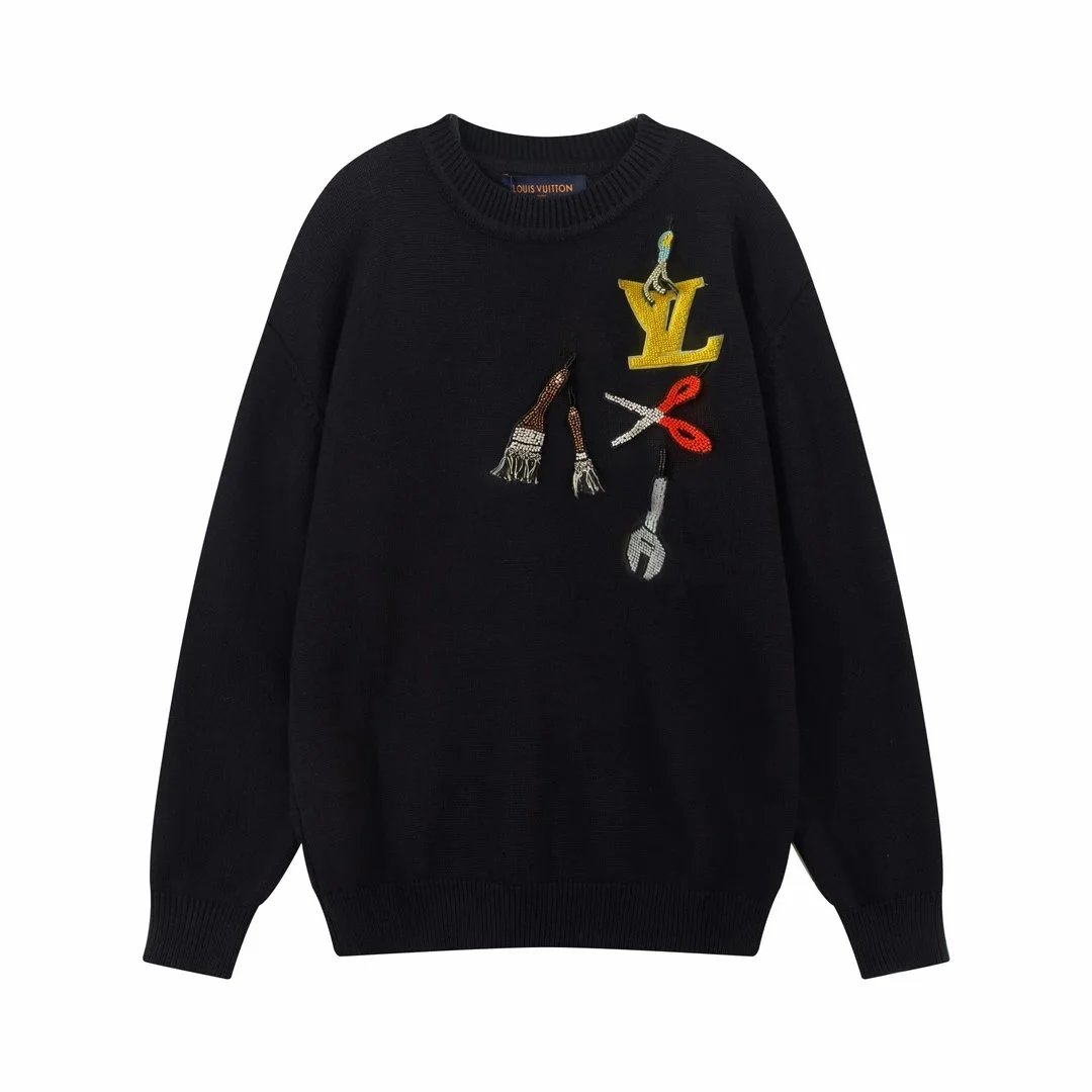 Louis Vuitton Embroidered Knit Sweater with Iconic LV Logo and Tools Design