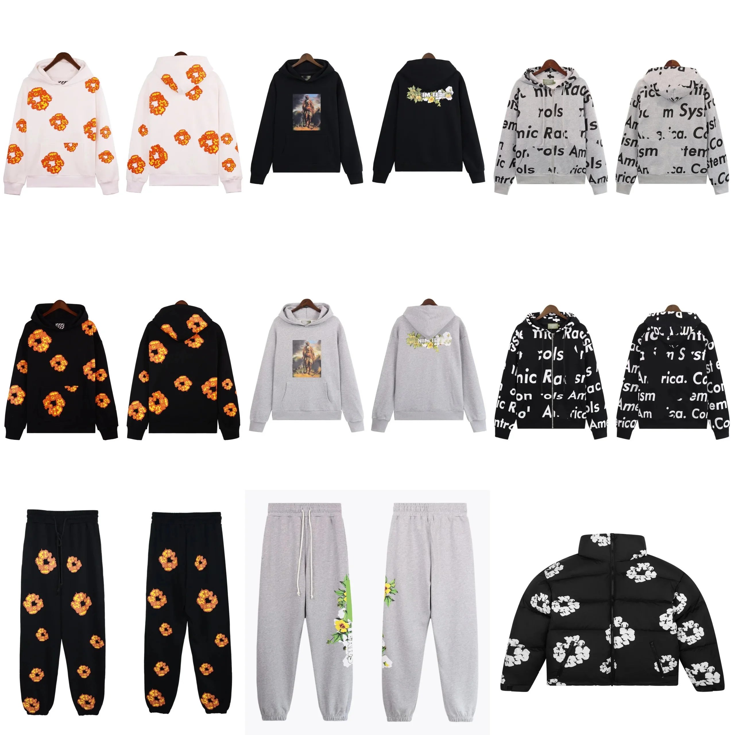 Floral Printed Hoodies and Matching Sweatpants Set for Men and Women