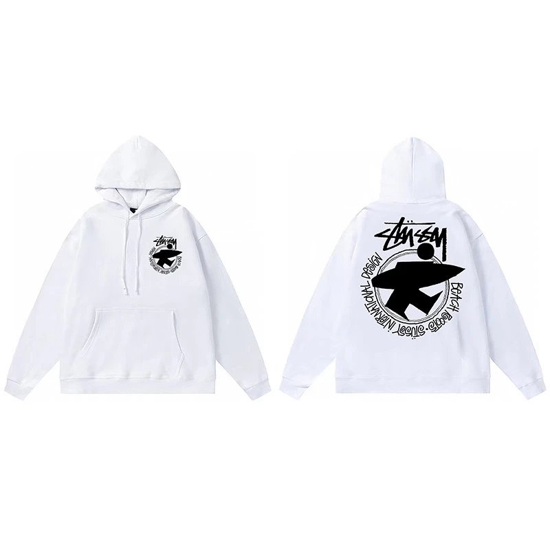 Stussy White Hoodie with Black Logo Design