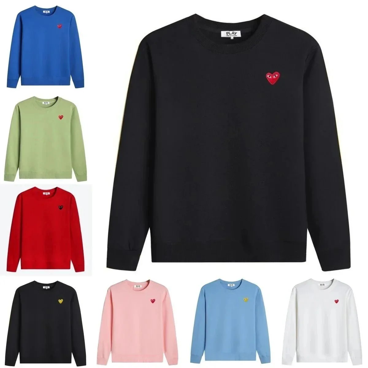 PLAK Heart Embroidered Crewneck Sweater for Women Men Unisex