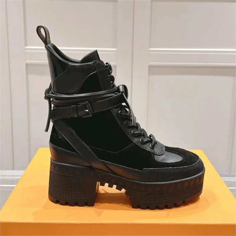 Balenciaga Black Leather Platform Boots for Women