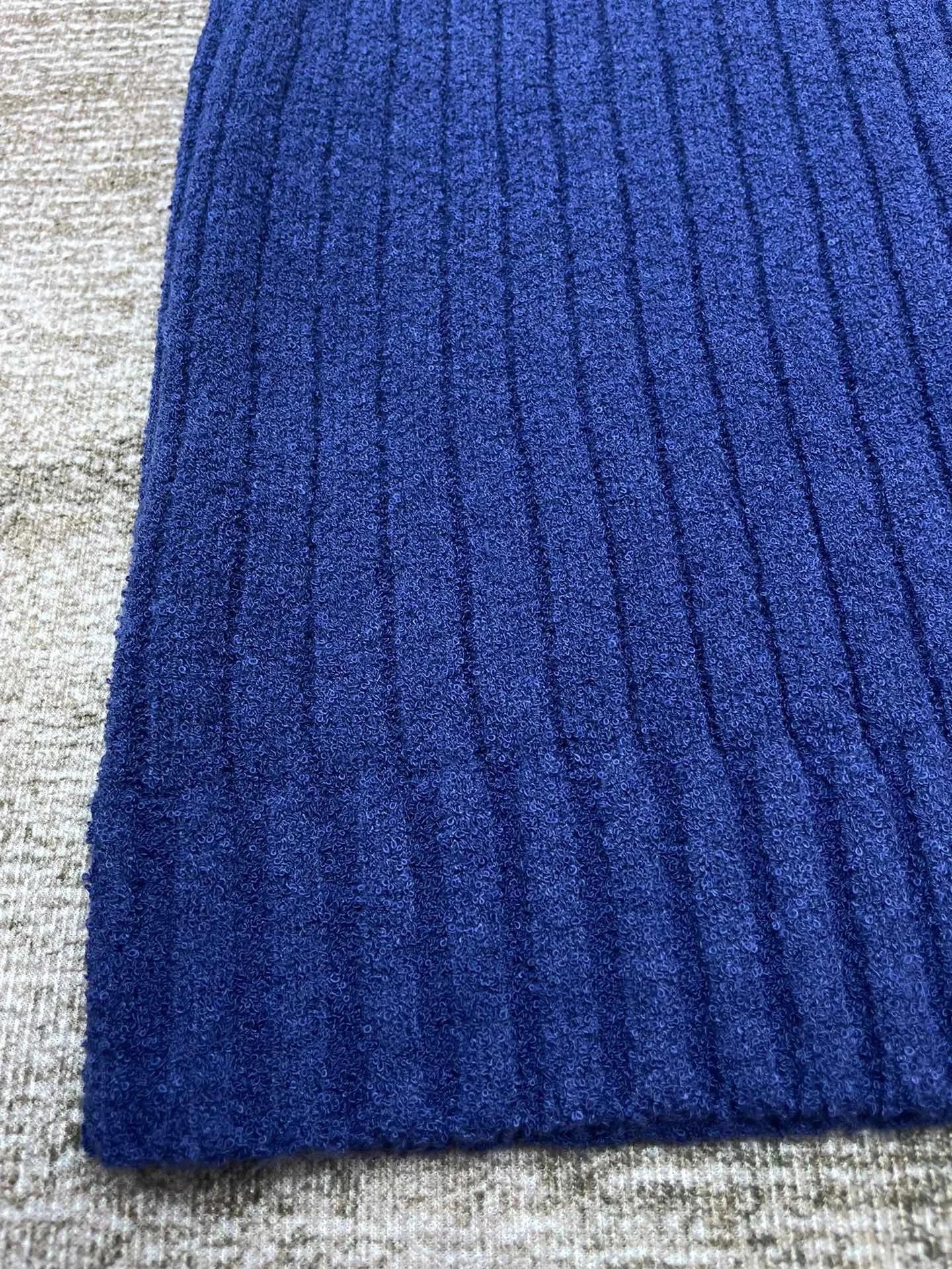 Blue Ribbed Knit Fabric for Sweaters and Hoodies
