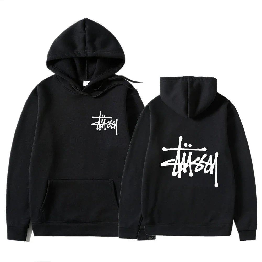 Stussy Black Hoodie with White Logo Print