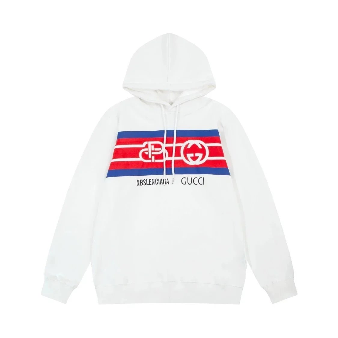Balenciaga x Gucci Collaborative White Hoodie with Logo Stripe