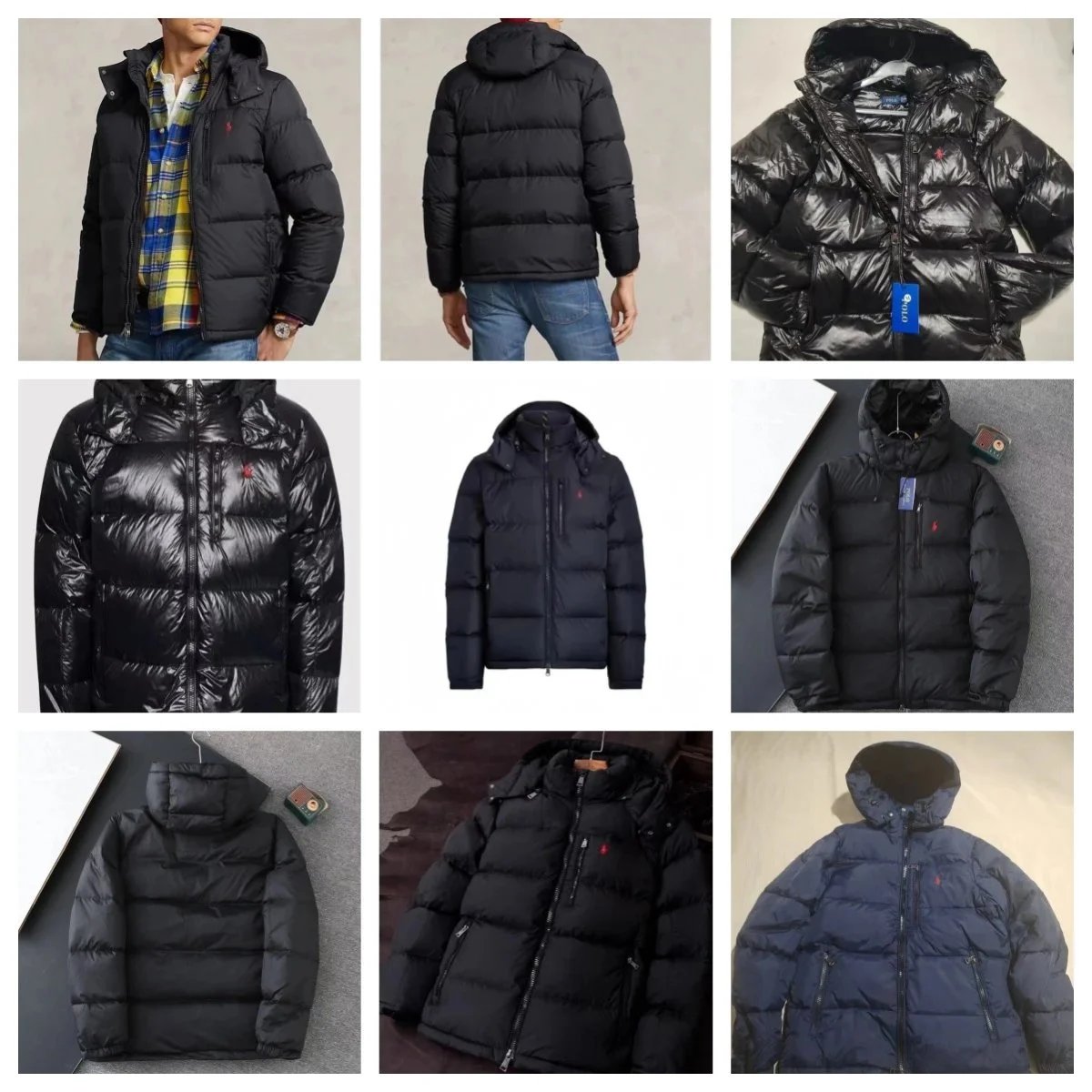 Men's Black Down Puffer Jacket with Hood and Logo
