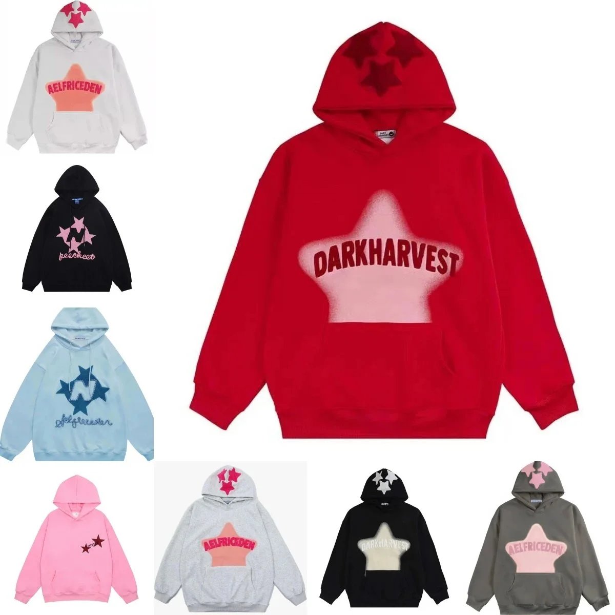 DARKHARVEST Star Print Oversized Hoodie Sweatshirt