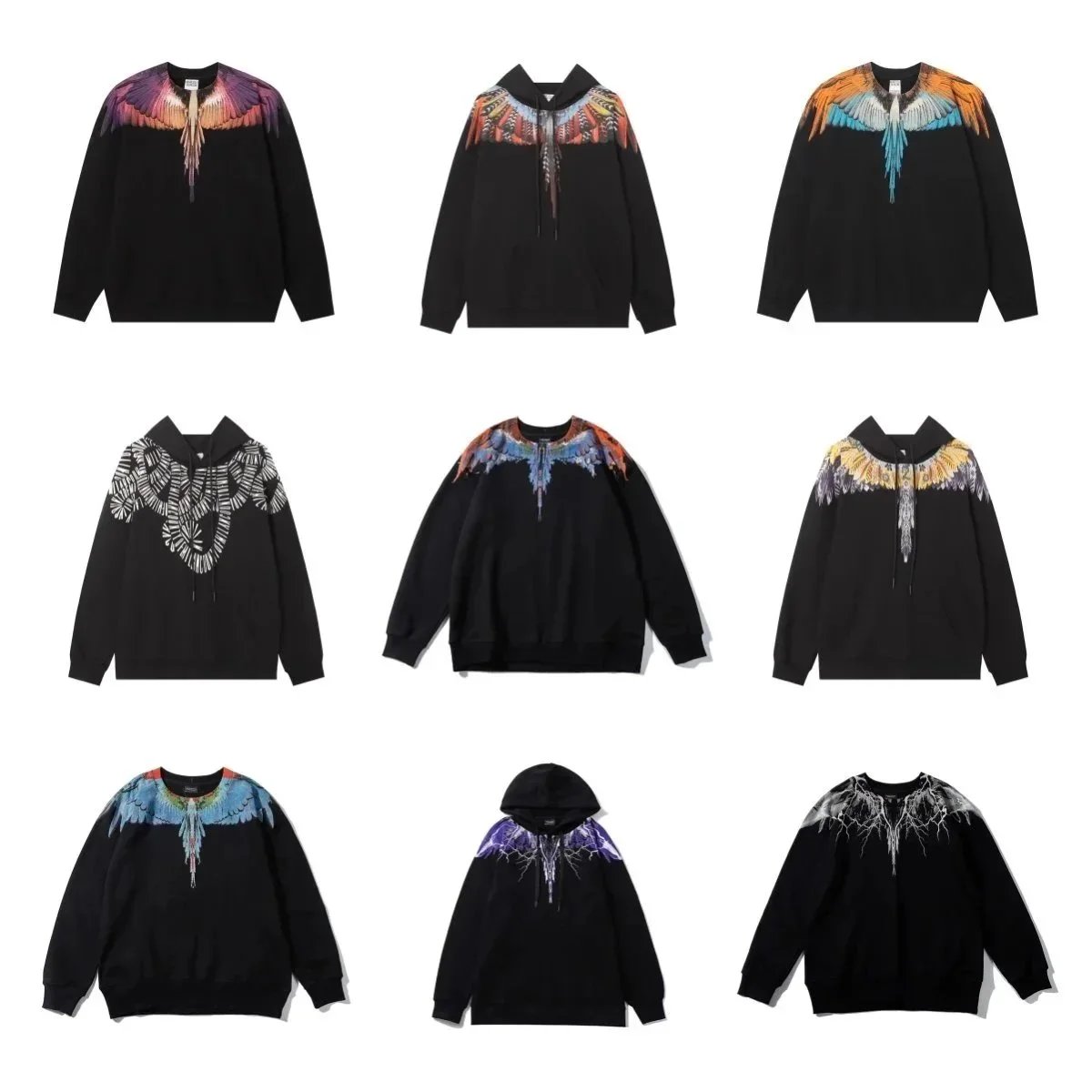 Marcelo Burlon Wings Print Hoodie Sweatshirt Black