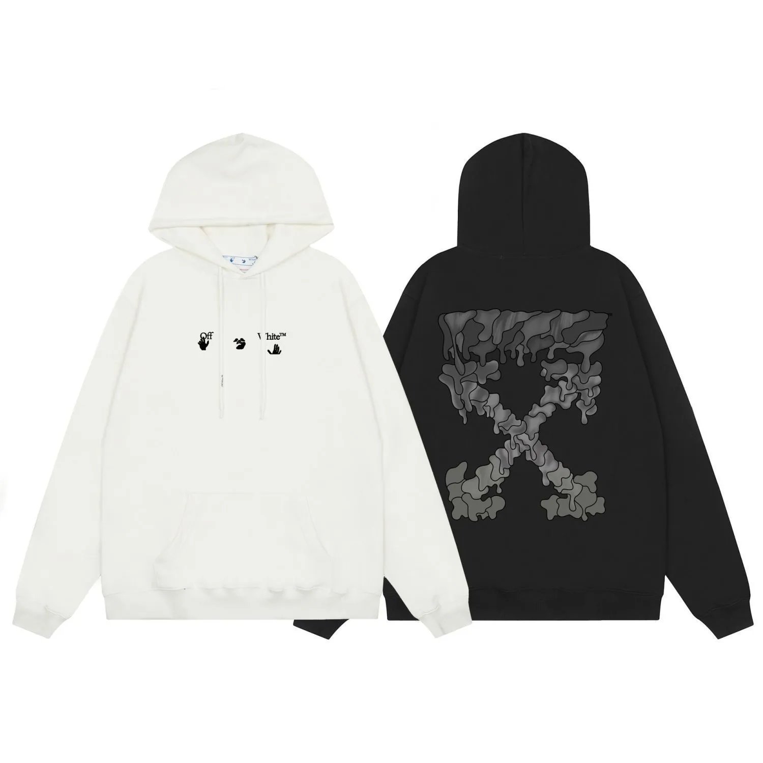 Off-White Hoodie with X Logo and Hand Embroidery