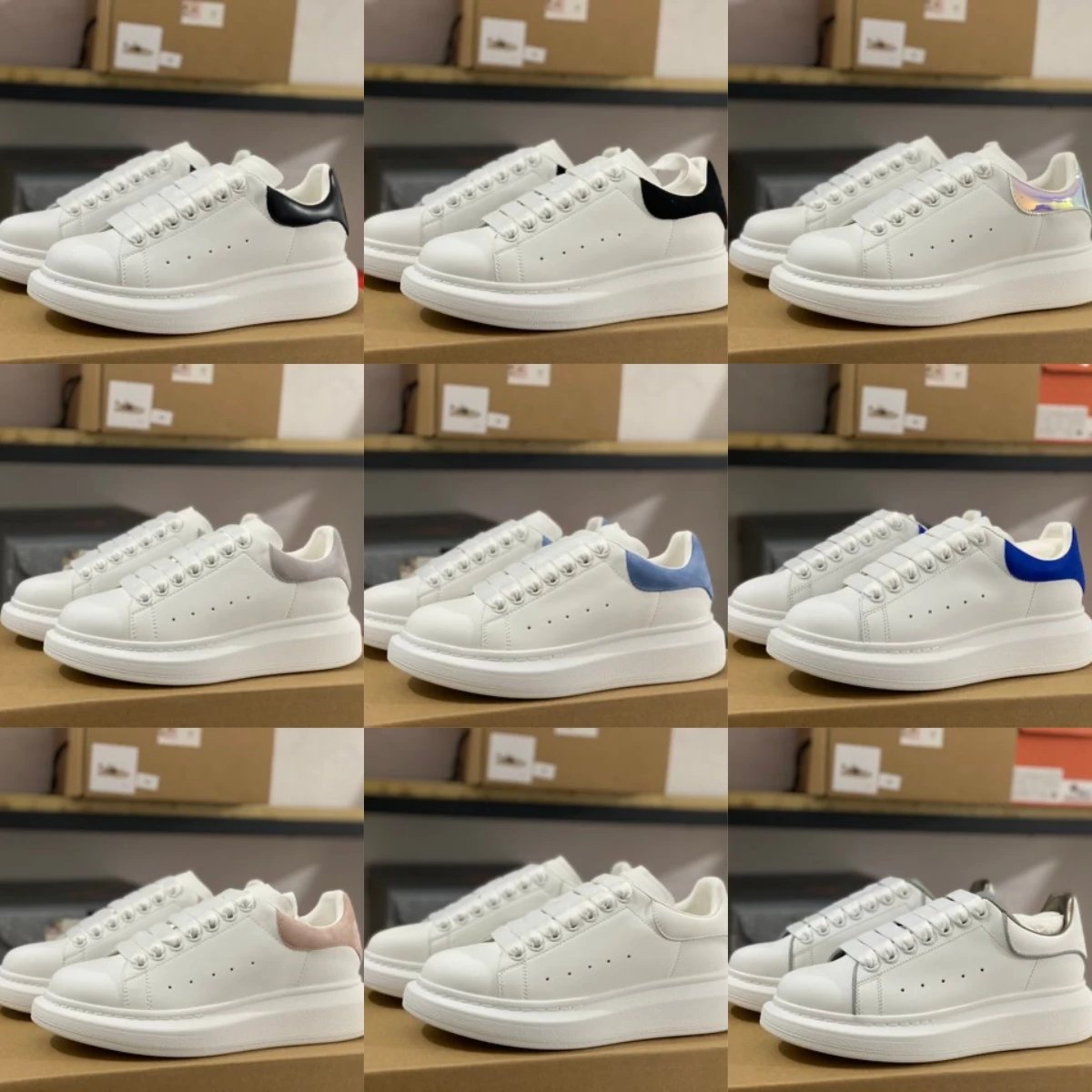 Alexander McQueen White Leather Sneakers with Colorful Heel Tab