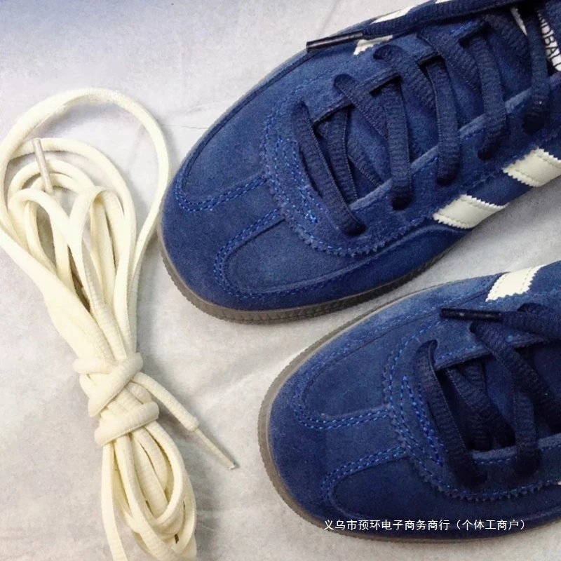 Blue Adidas Suede Sneakers with White Laces