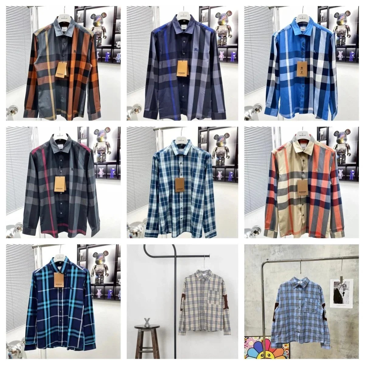 Burberry Check Pattern Long Sleeve Shirt Men's Fashion Casual Wear