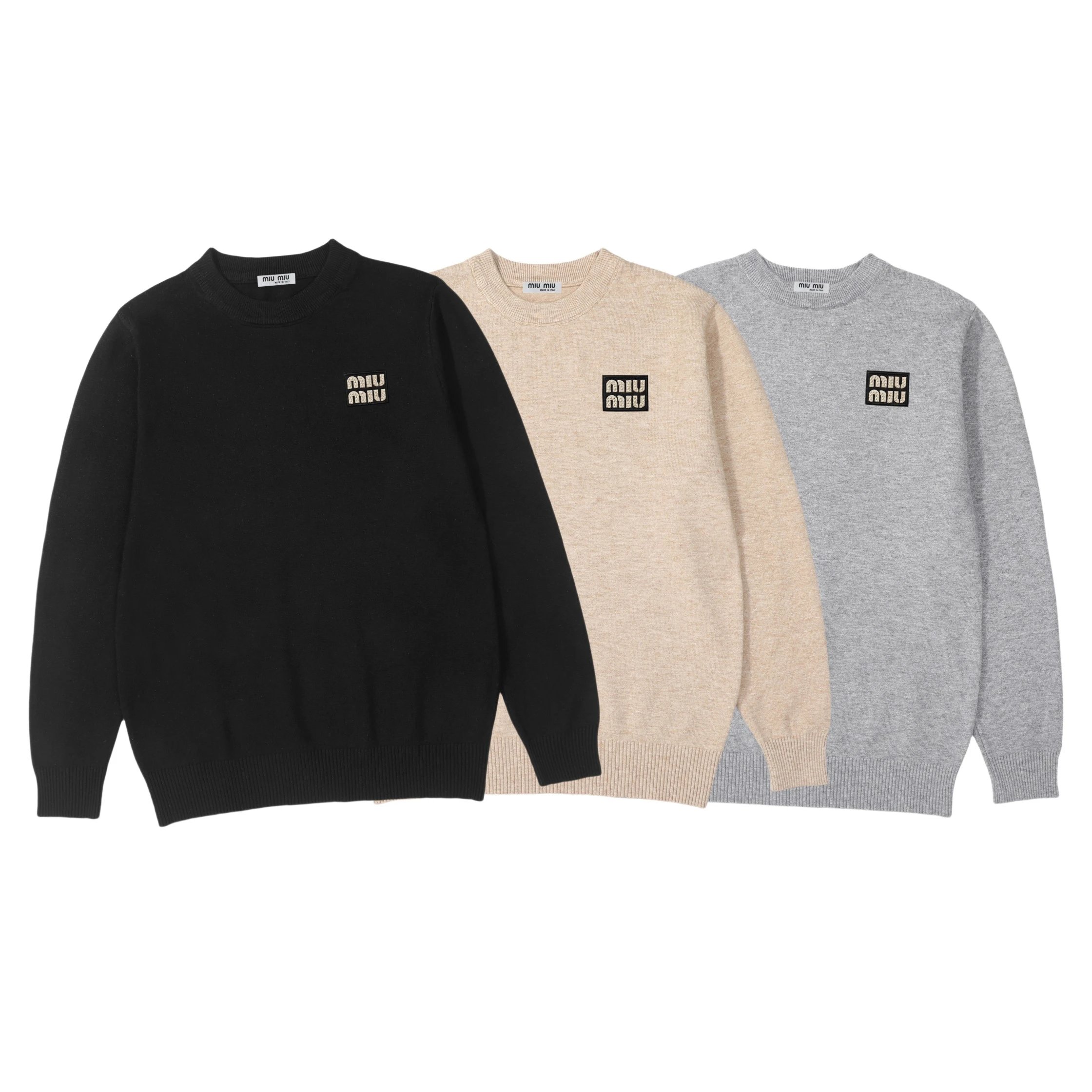 Miu Miu Logo Knit Sweater in Black Beige and Gray