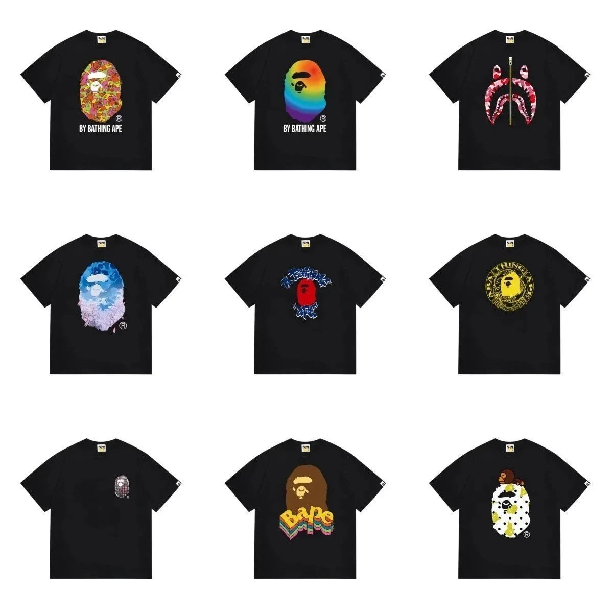 BAPE Black T-Shirts Collection with Iconic Ape Head Designs