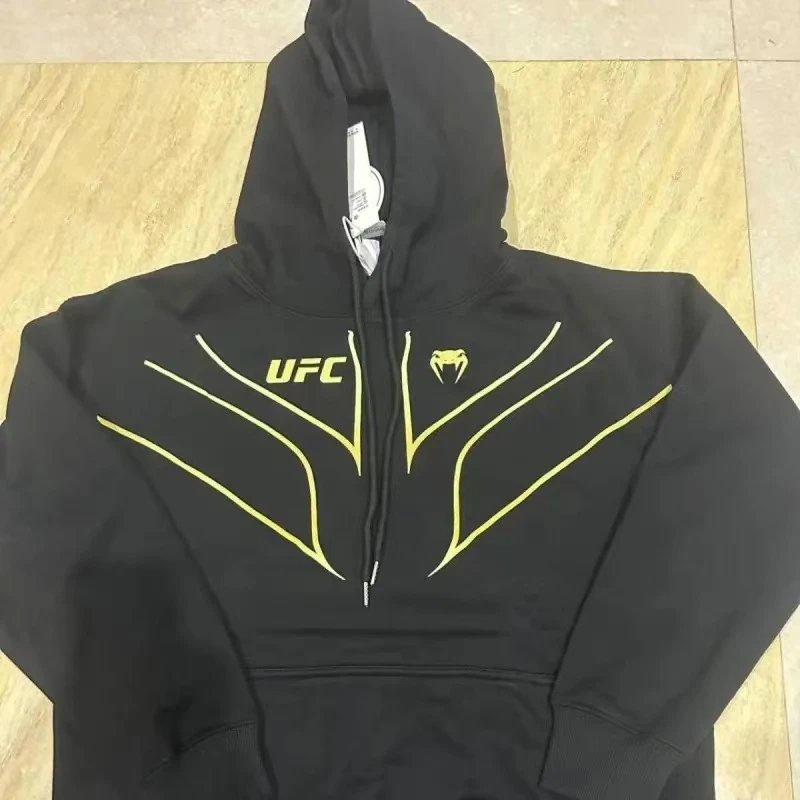 UFC Black Hoodie with Yellow Logo and Design