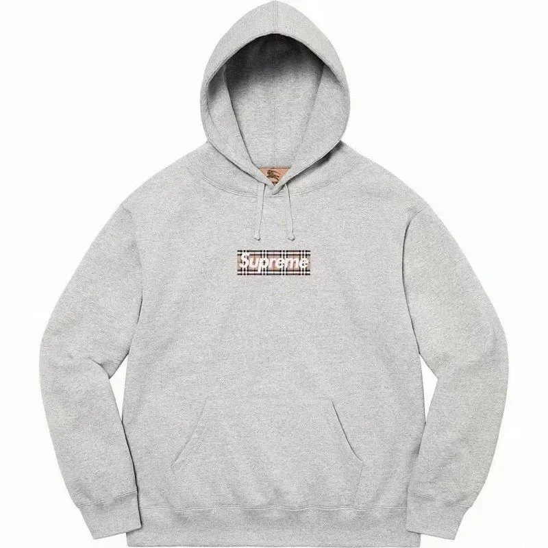 Supreme Plaid Box Logo Hoodie Grey