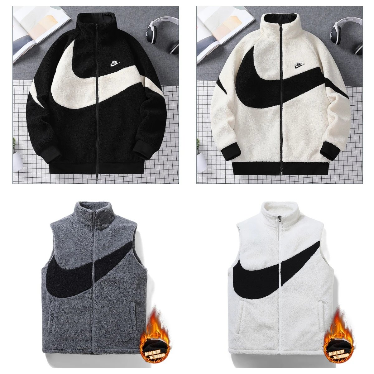 Nike Fleece Jacket and Vest for Men Women Winter Warm Outdoor Sportswear
