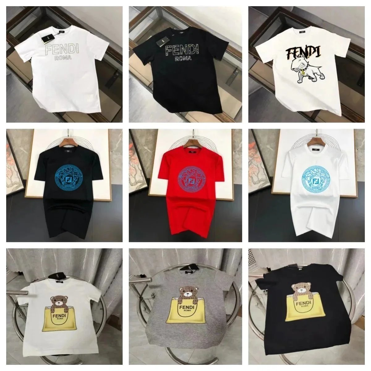 FENDI Roma T-Shirts Men's Fashion Logo Print Casual Tees