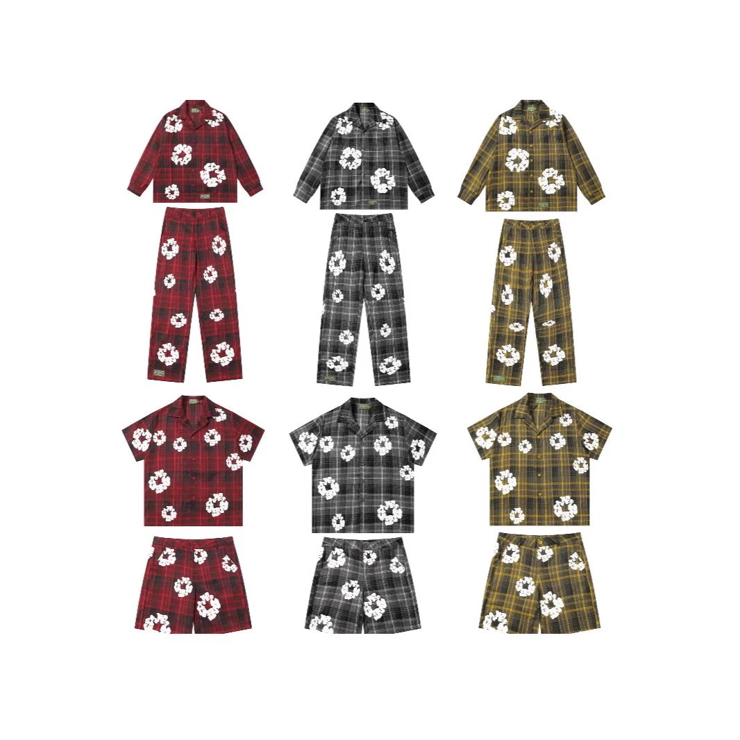 Plaid Floral Print Pajama Sets for Men and Women