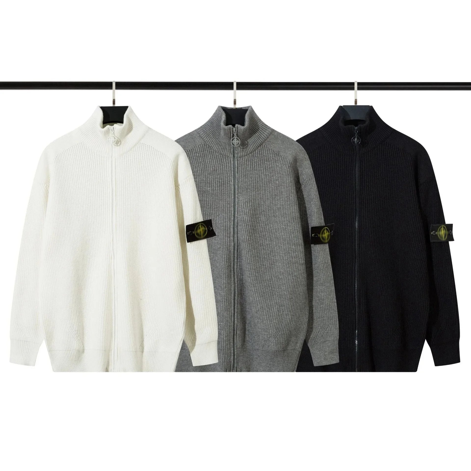 Stone Island Knit Zip-Up Sweater Men's High Neck Wool Jacket