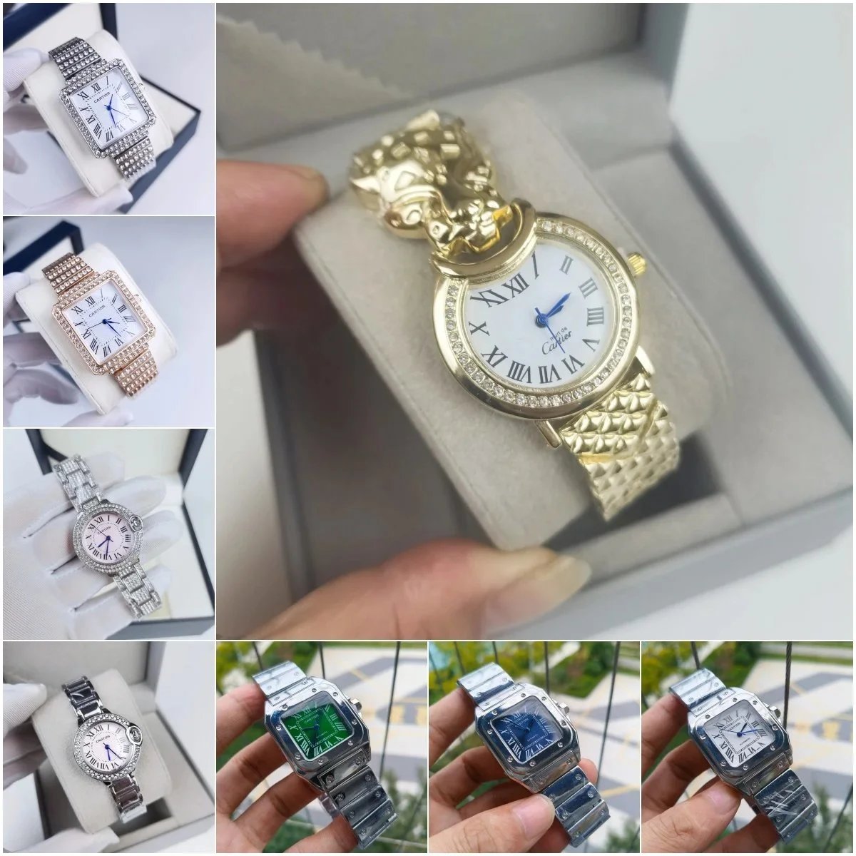Cartier Panthere Watch with Diamond Bezel and Gold Lion Clasp