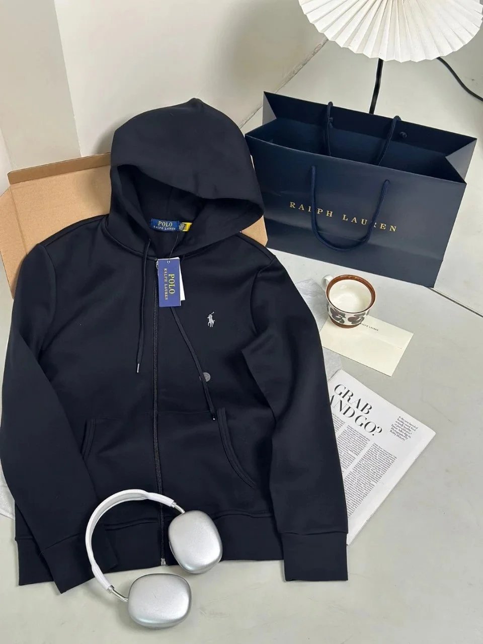 Polo Ralph Lauren Black Zip-Up Hoodie Men's Sweatshirt