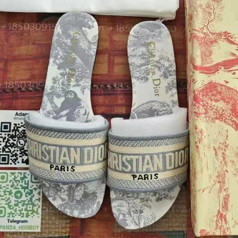 Christian Dior Paris Printed Slides Women's Fashion Slip-On Sandals