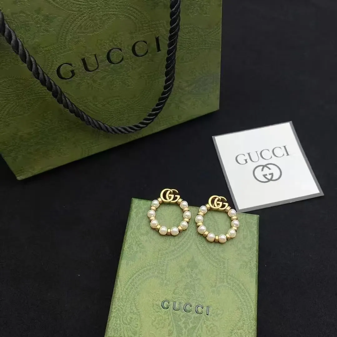Gucci Pearl Hoop Earrings with Interlocking GG Logo