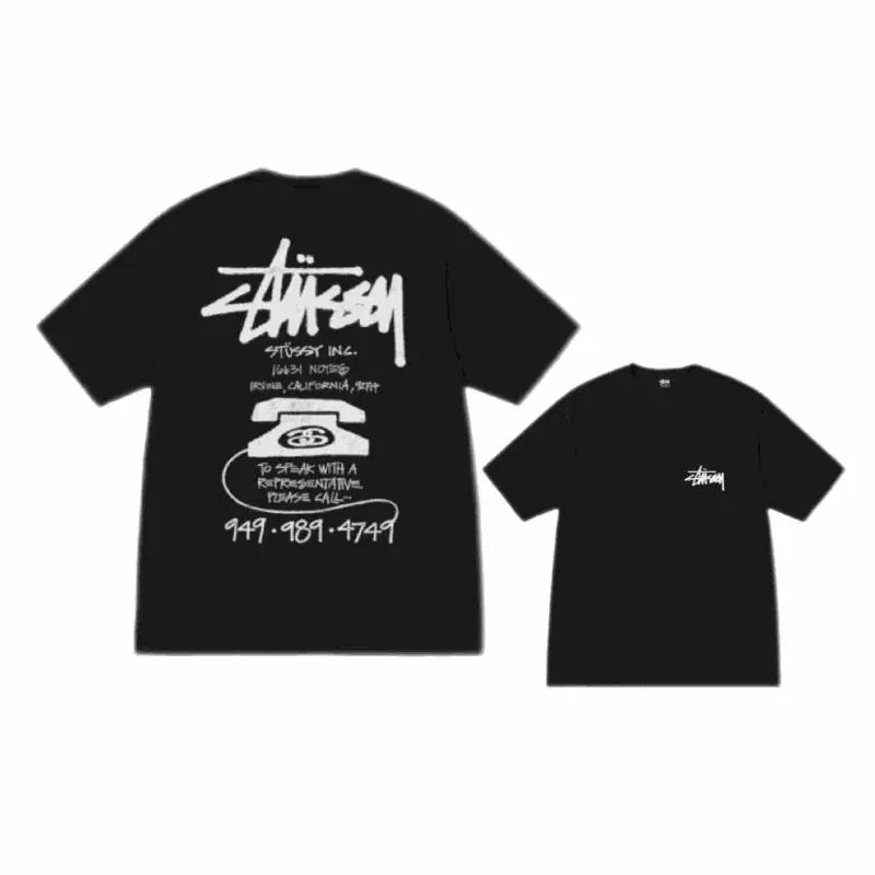 Stussy Black T-Shirt with Phone Graphic Design