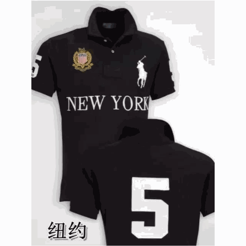Black New York Polo Shirt with Number 5 and Pony Logo