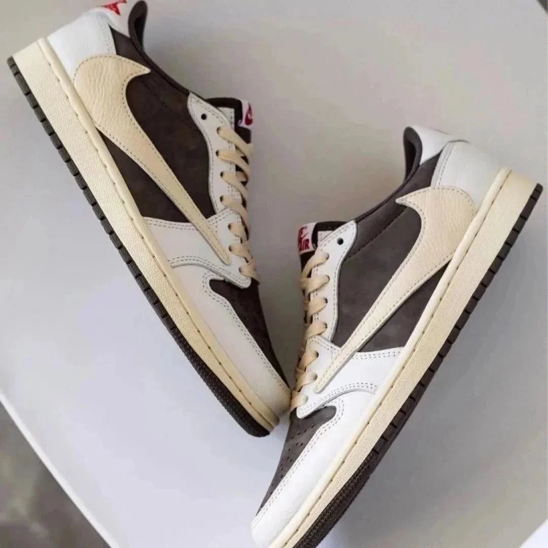Air Jordan 1 Low White and Brown Sneakers
