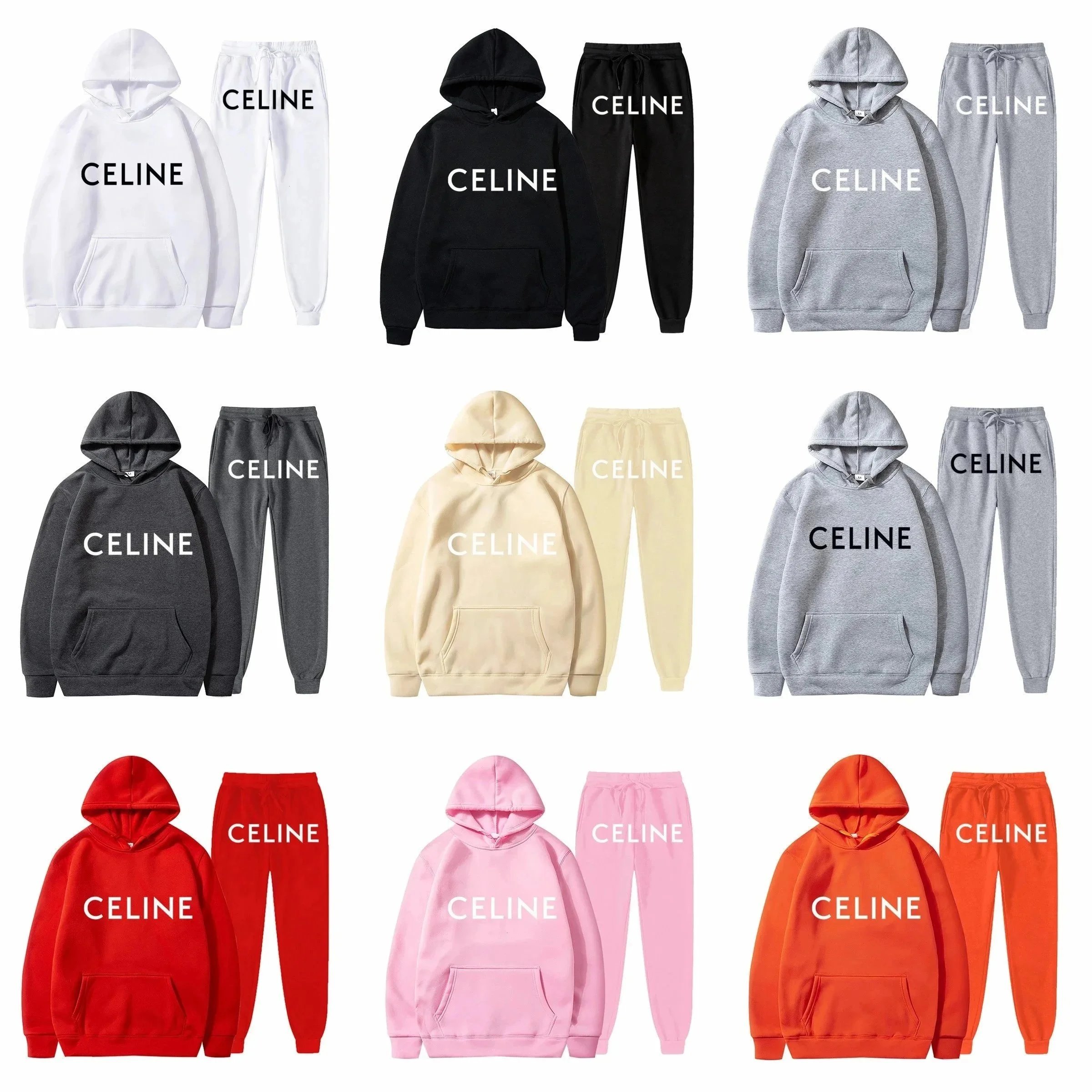 CELINE Logo Hoodie and Sweatpants Set for Men Women