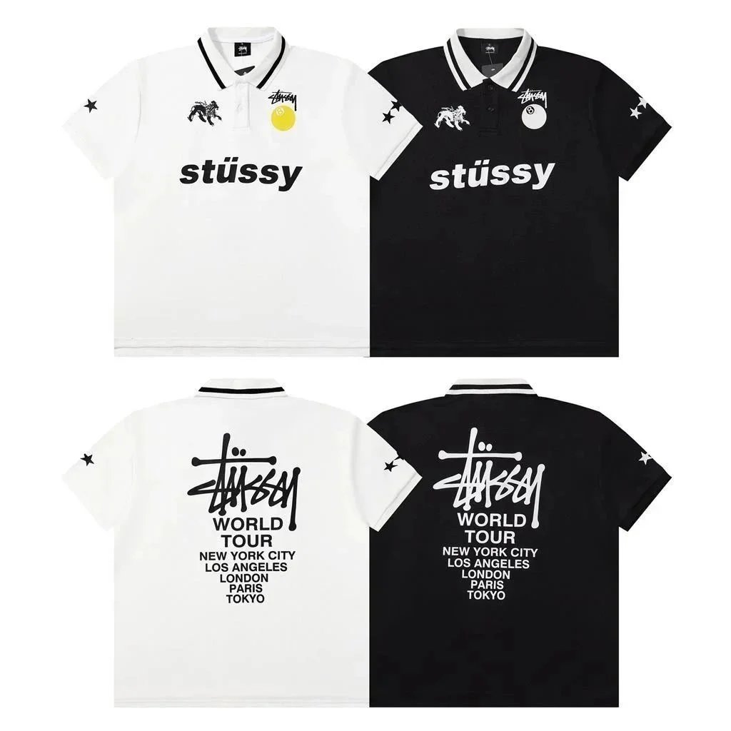 Stussy World Tour Polo Shirt Black White
