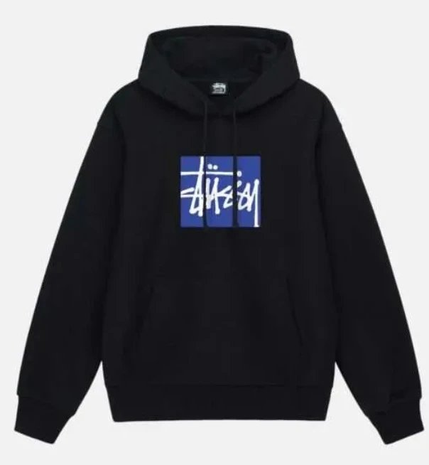 Stussy Blue Box Logo Hoodie Black