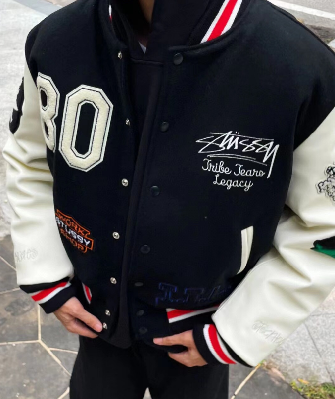 ZUSSY Tribe Tears Legacy Varsity Jacket Black White