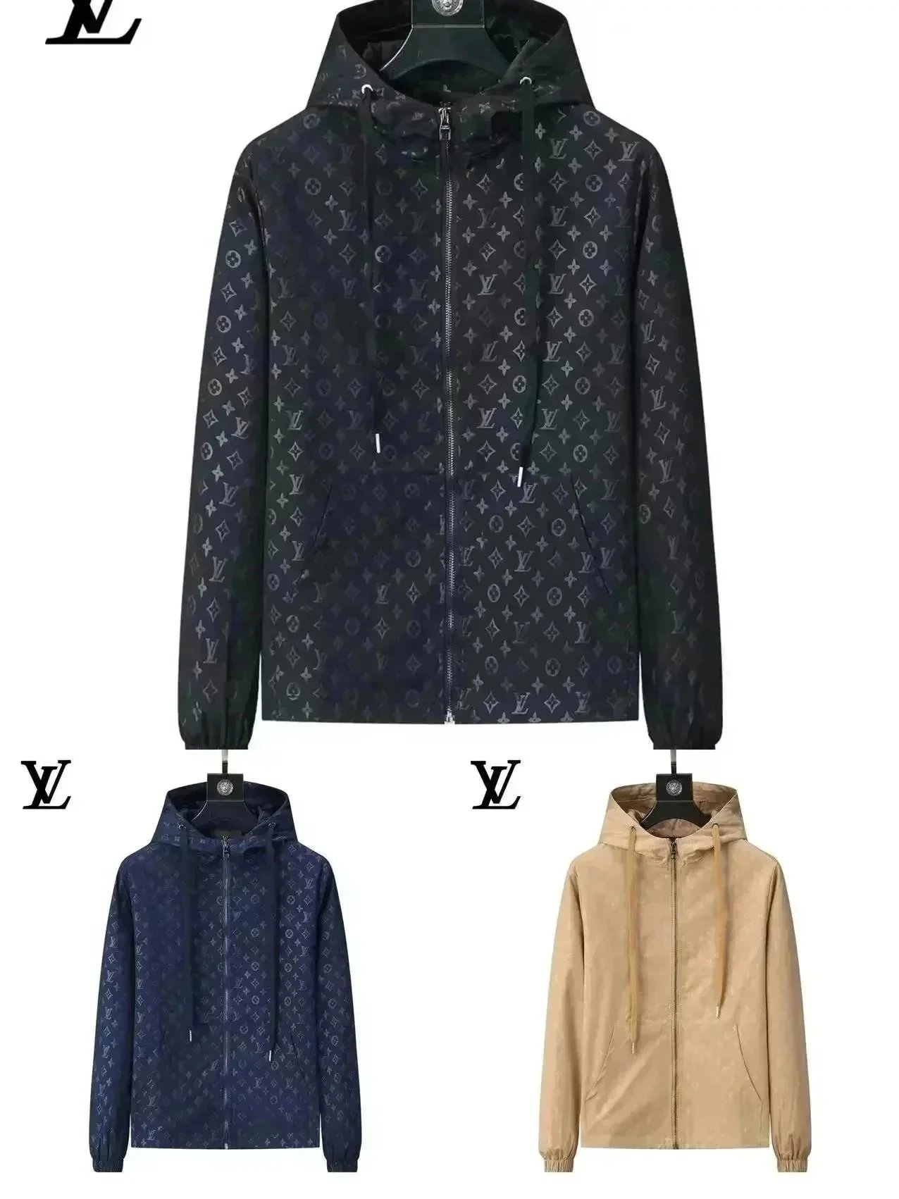 LV Monogram Print Hooded Windbreaker Jacket for Men and Women
