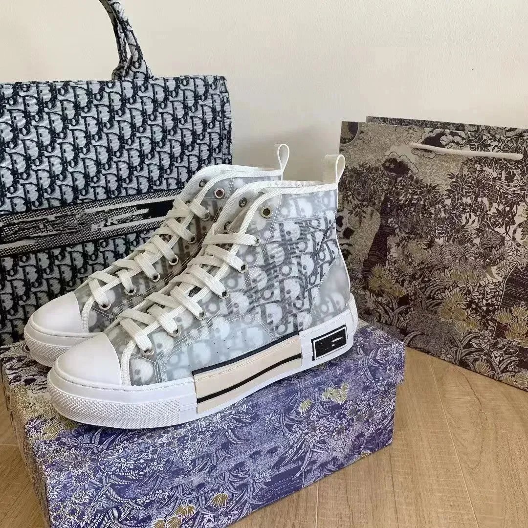 Dior Oblique High-Top Sneakers White and Gray