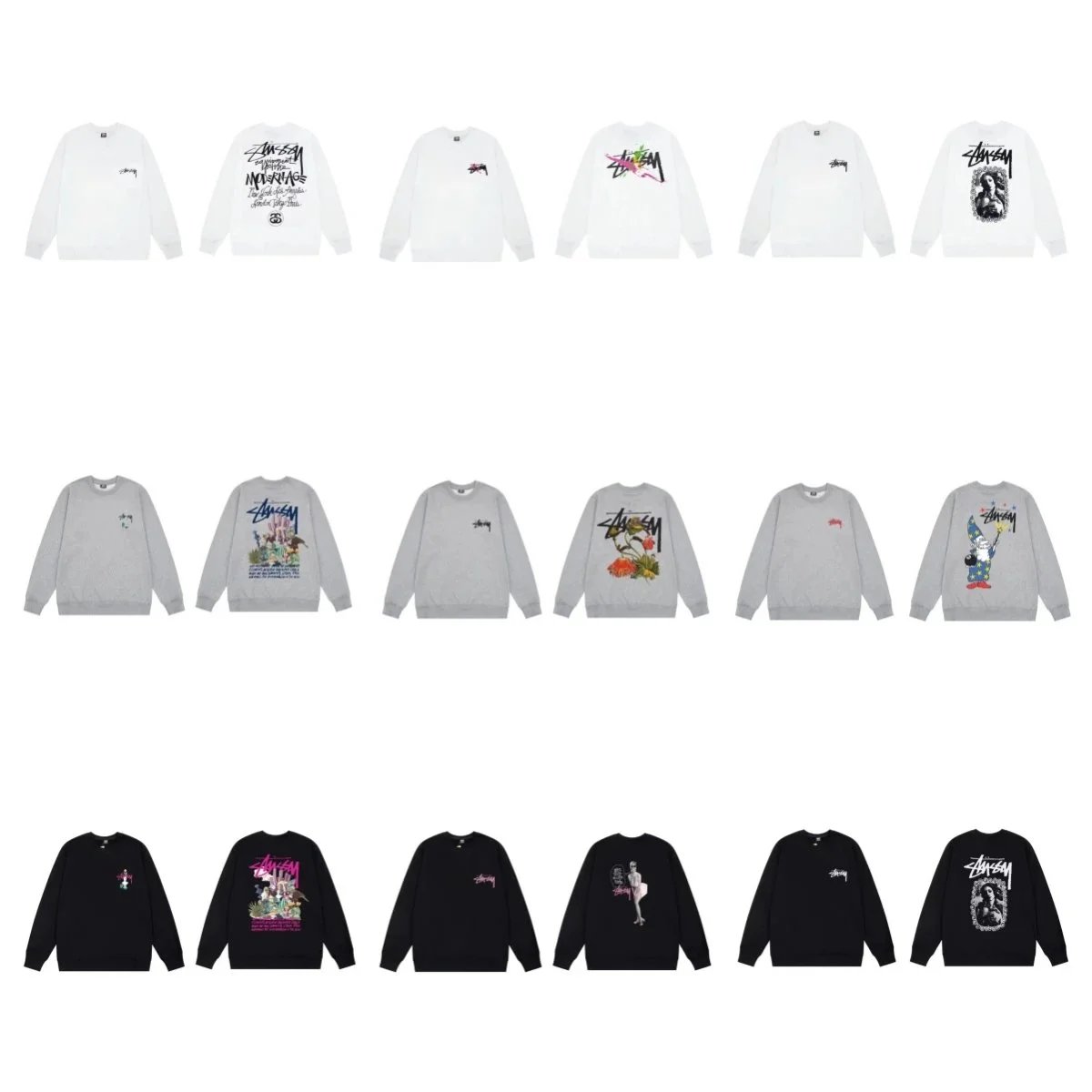 Stussy Crewneck Sweatshirts Collection - White, Grey, Black