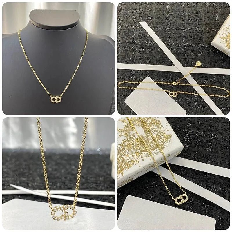 Gold Plated Double C Pendant Necklace for Women Fashion Jewelry