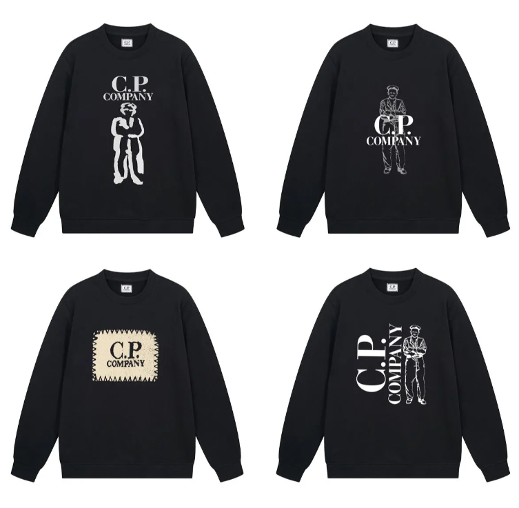 C.P. COMPANY Black Crewneck Sweatshirts with Graphic Prints