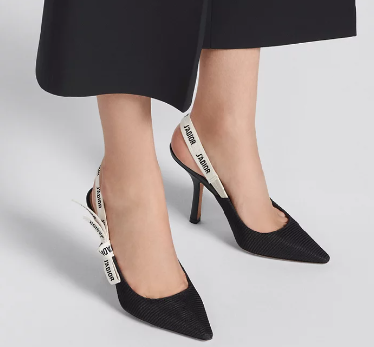 J'ADIOR Black Pointed Toe Slingback Heels